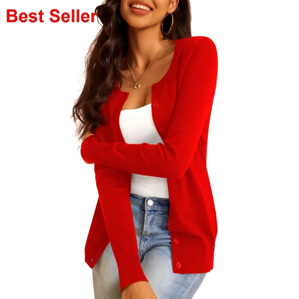 Soft Knit Cardigan Sweater, Button Down Front, Long Sleeve, Slim Fit
